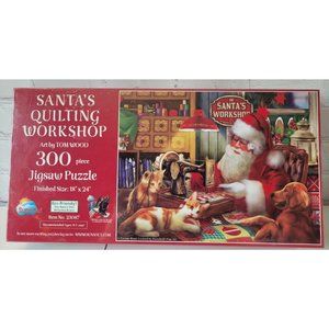 SunsOut Santa's Quilting Workshop 300 Piece Jigsaw Puzzle NEW 18" X 24"
